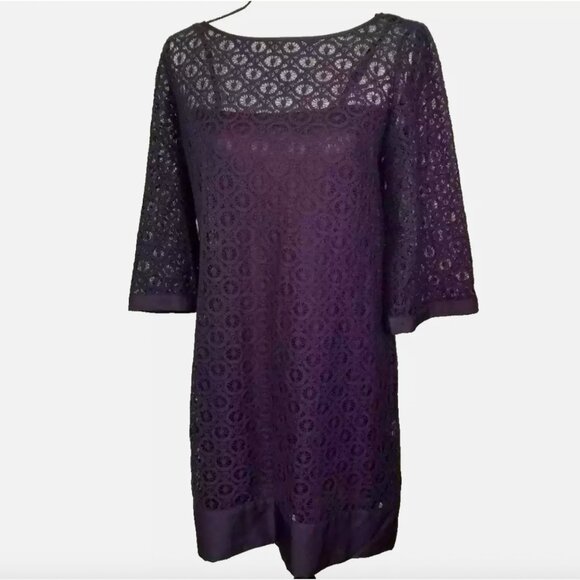 Laundry by Shelli Segal Purple Lace Sheath Overlay Dress with Slip - Size 6 - Picture 1 of 12